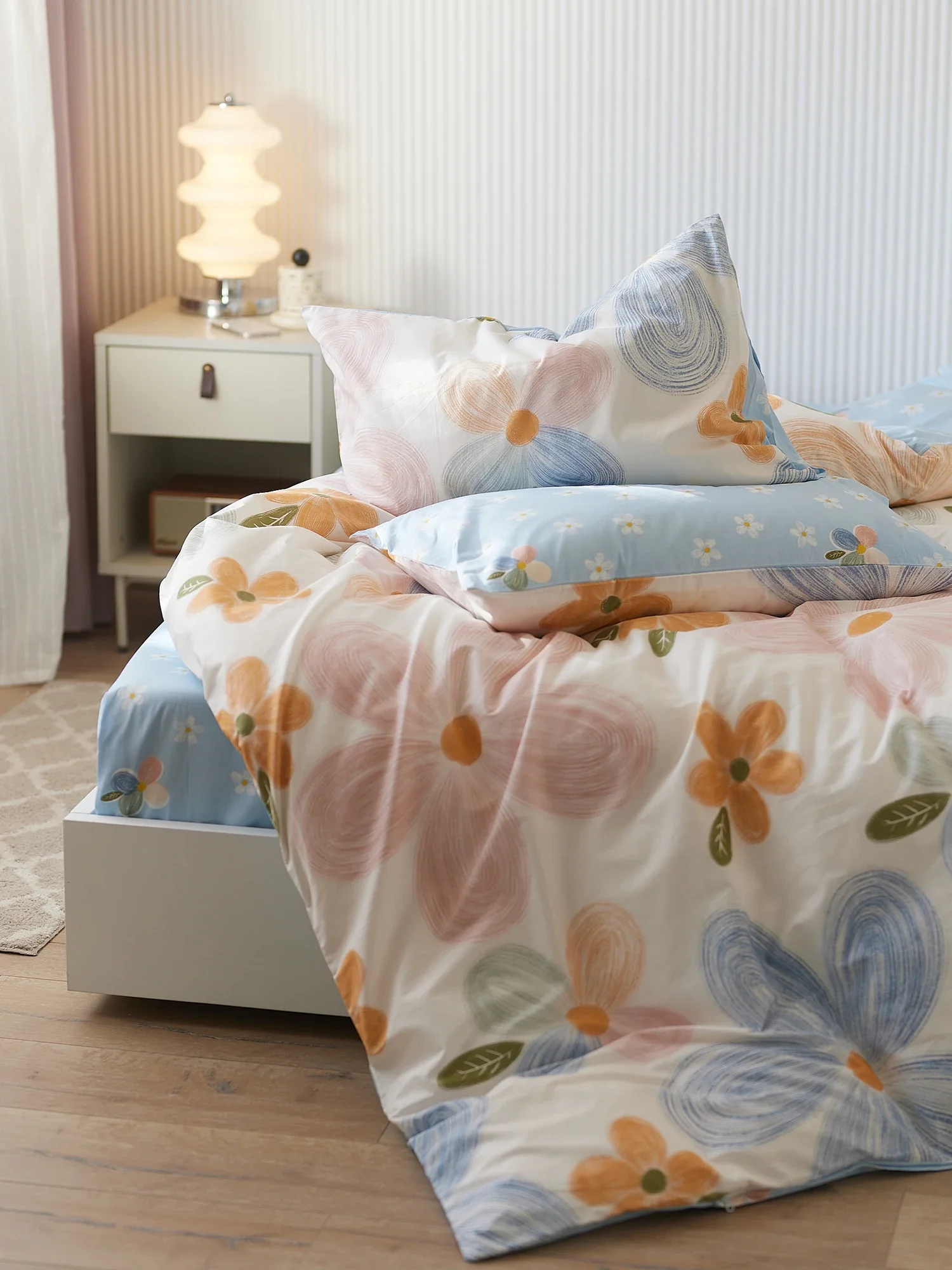 Big flower combed cotton four-piece set of pure cotton, dormitory single cotton bed sheet quilt cover bed