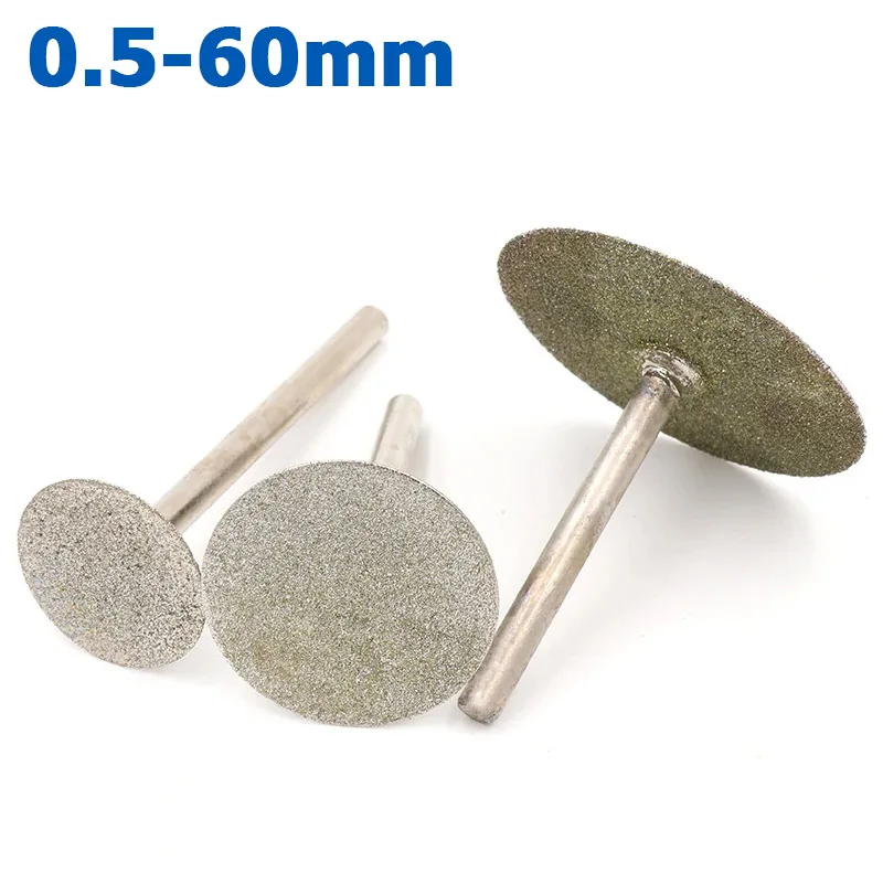 

1-10pcs Dia 0.5-60mm Diamond Cutting Grinding Head Wheel 2.35/3/6mm Shank Cutting of Jade Stone Agate Wax for Dremel Rotary Tool