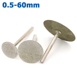 1–10 Stück Durchmesser 0,5–60 mm Diamant-Schneid-Schleifkopf-Rad, 2,35/3/6 mm Schaft, Schneiden von Jadestein-Achat-Wachs für Dremel-Drehwerkzeug