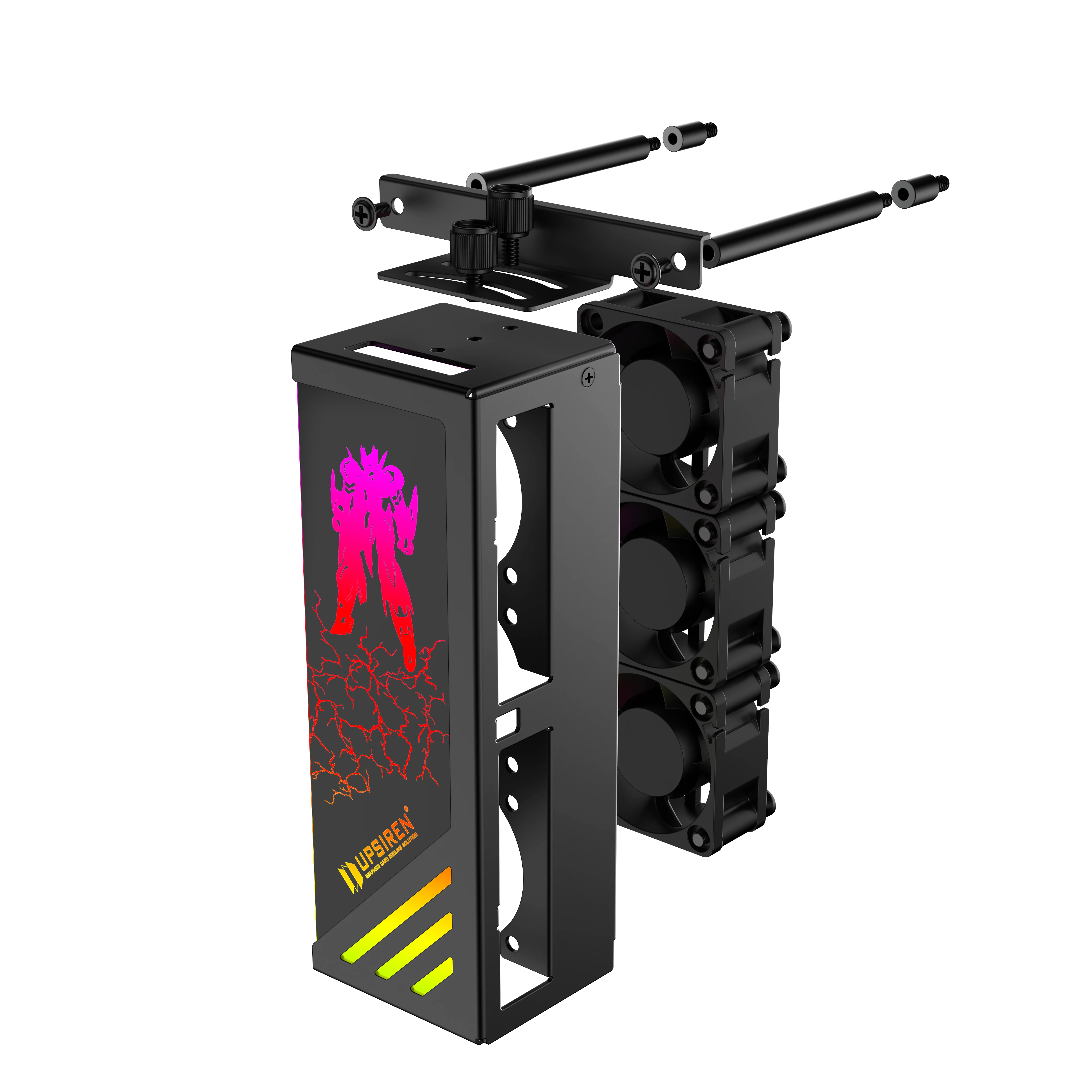 UPSIREN R3-J1 ARGB Active RAM Cooler Bottom three fan design Easy lnstallatior Premium metal casing 600-3500±10% RPM Low noise