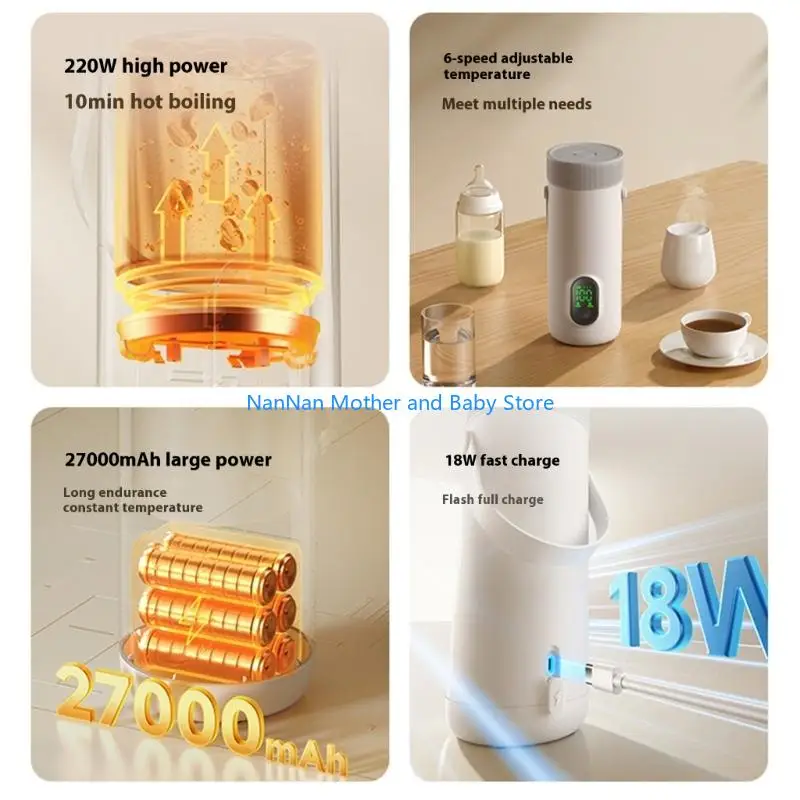 سخان محمول للأطفال بسعة 350 مل بقدرة 18 وات من النوع C وشحن سريع وتصميم مانع للتسرب