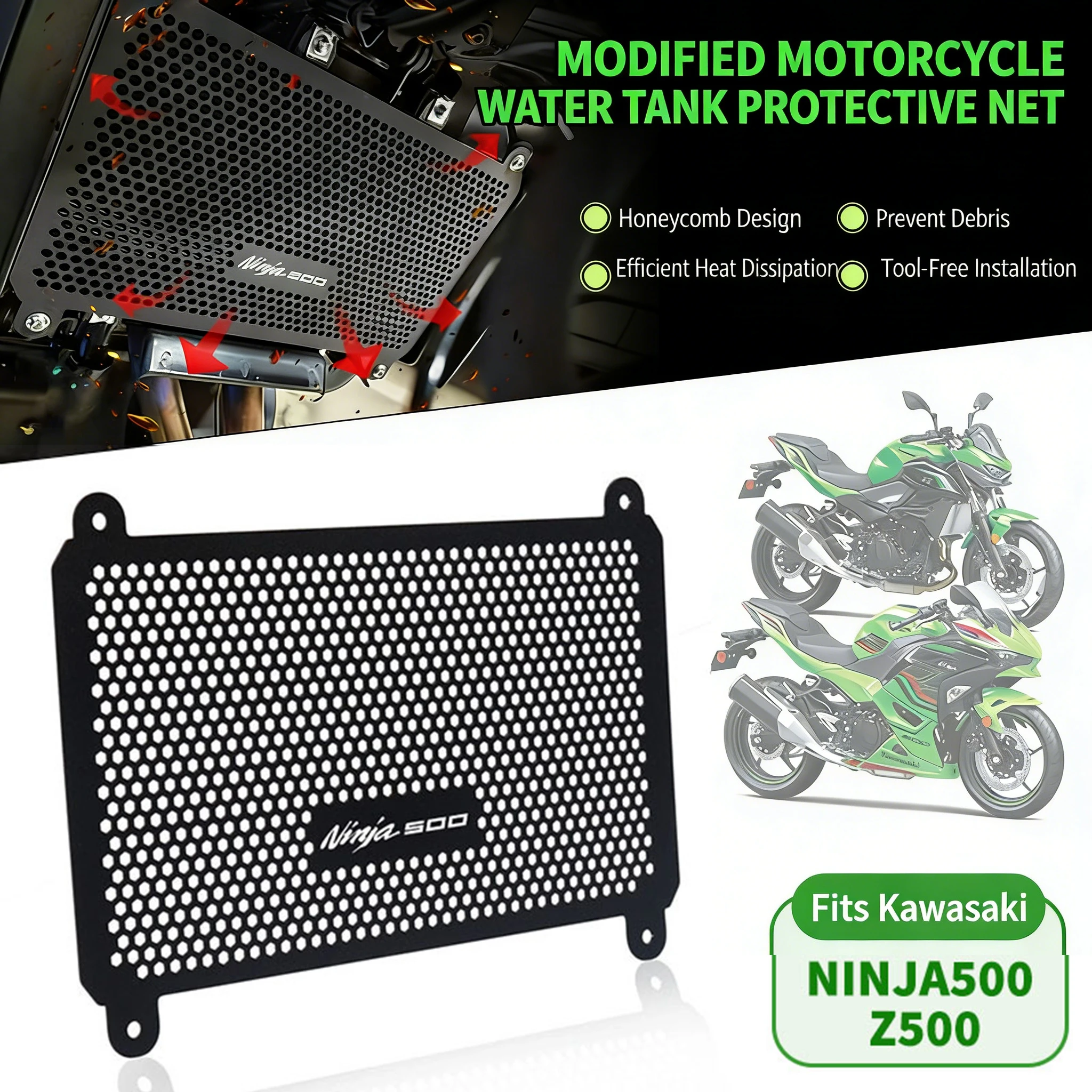 

Motorcycle Radiator Guard Grille Water Tank Net Guard Protector Grill Cover For KAWASAKI Ninja500 Z500 Ninja 500 Z 500 2024 2025