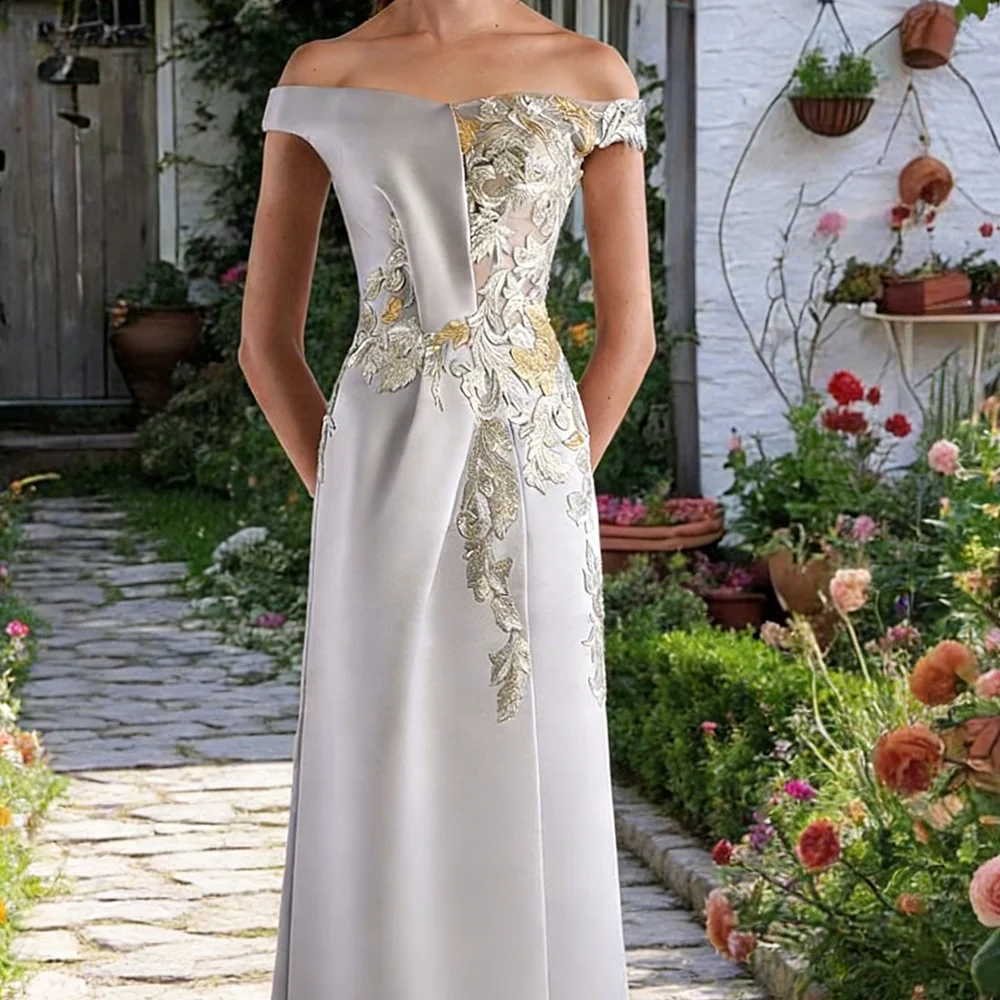 

Vintage Off The Shoulder Appliquins Sleeveless A-Line Mother Of The Bride Dress Bridal Gowns Customzied