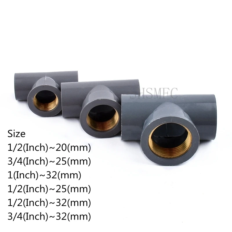 1~10pcs 1/2 3/4 1 Inch Copper Female Thread PVC Tee 3-Ways Connector Fittings Irrigation  Aquarium joints Garden Accessories