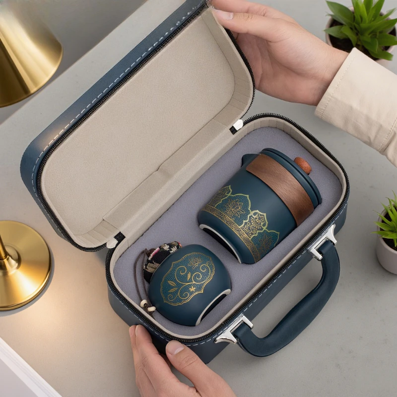 Travel tea set Portable outdoor travel tea drinking equipment Accompanying express cup One pot of three cups