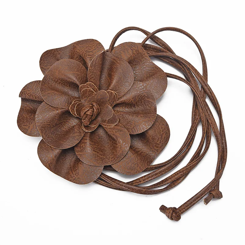 

240 СМ Новый ремень из искусственной кожи с большим цветком и веревкой в богемном стиле на талии, декоративный ремень с бантом, длинная уплотнительная лента, женская большая черная, красная