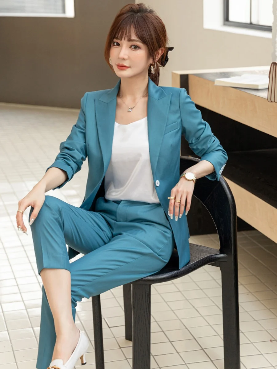 

Spring New Sle Women's Slimming Suit Set Commute Profional Faion Two-Piece Polyester Long Sve Button up Pure Color