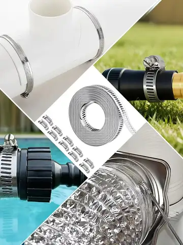 304 Stainless Steel Hose Clamp Assortment Kit DIY Cut-To-Fit 3.5m Metal Strap+8 Stronger Fasteners Large Adjustable Worm Gear