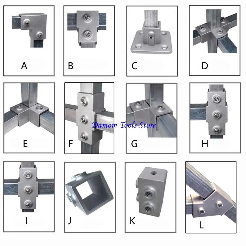 57BE 20x20mm Square Tube Connector Connection Fastener Aluminum Alloy 3 Way Elbow Pipe Fitting Connector Accessories
