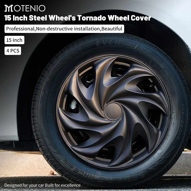 

4PCS15 Inch Tornado Black Style Hubcaps for Steel Wheels Full Rim Cover Design for Toyota Volkswagen Chevy Chevrolet Honda Mazda