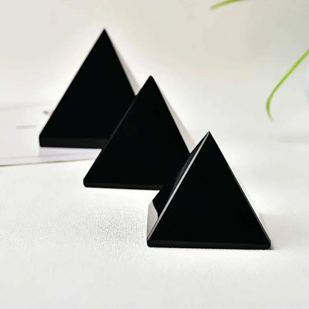 Natural Black Obsidian Pyramid 3-7cm Healing Crystal Stone for Meditation, Reiki, Desk & Living Room Decor, Polished