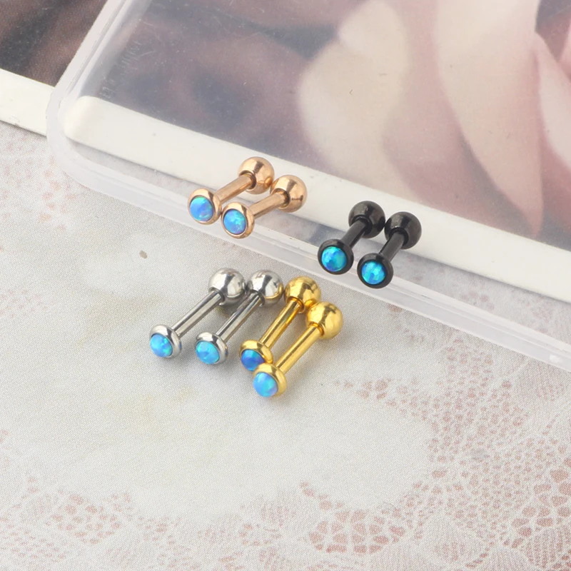 opal Cartilage Ear Stud Crystal Zircon Earrings Tragus Cartilage Piercing Jewelry 3 color 16g wholesales body jewelry piercings