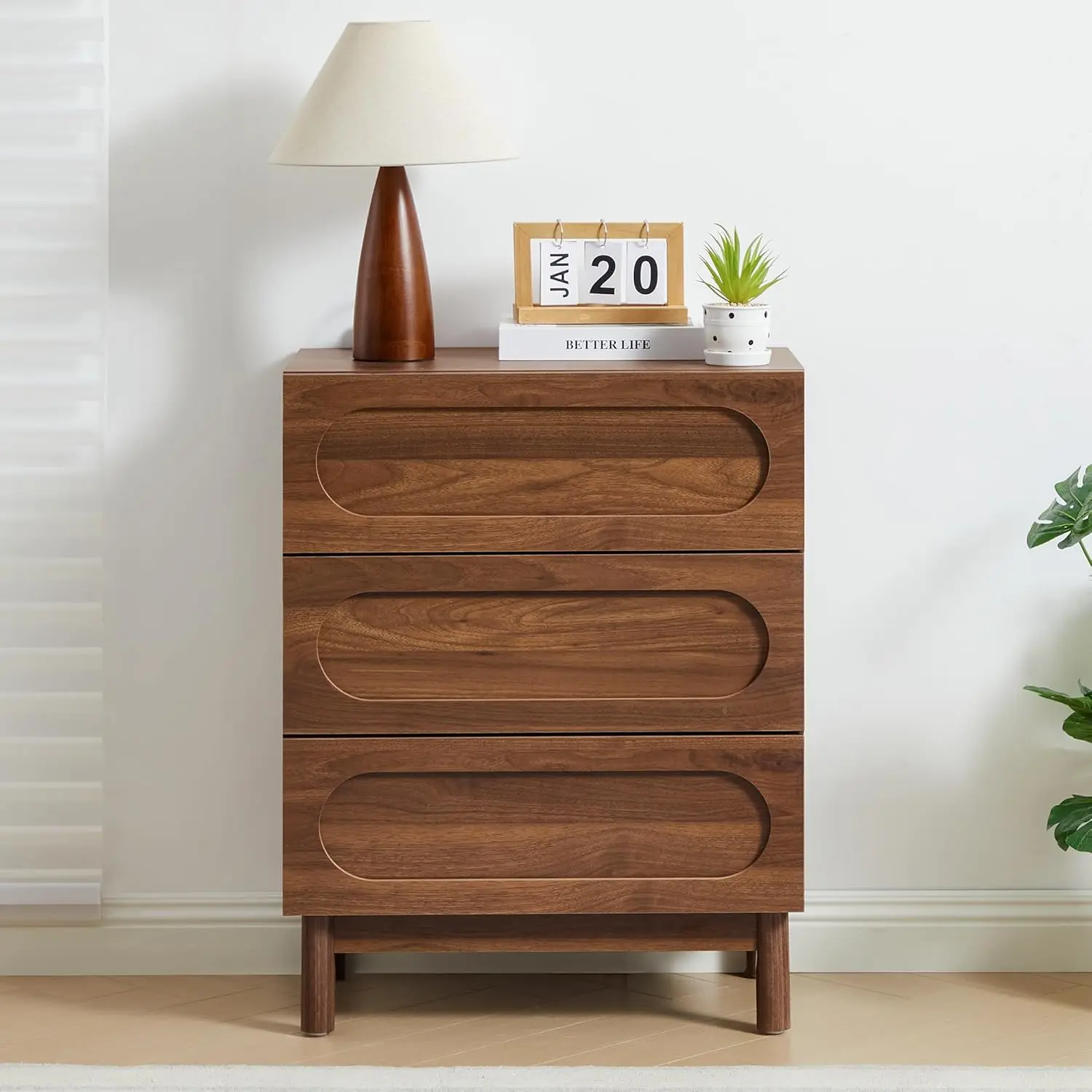 

Modern 3-Drawer Wood Dresser Nightstand Bedroom Contemporary Walnut, Customized