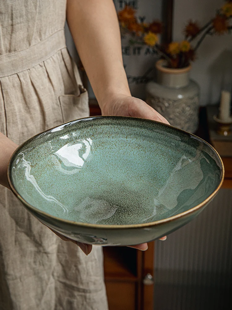 

8 Inch Unique Shaped Kiln Change Ceramic Bowl Retro Restaurant Dishware