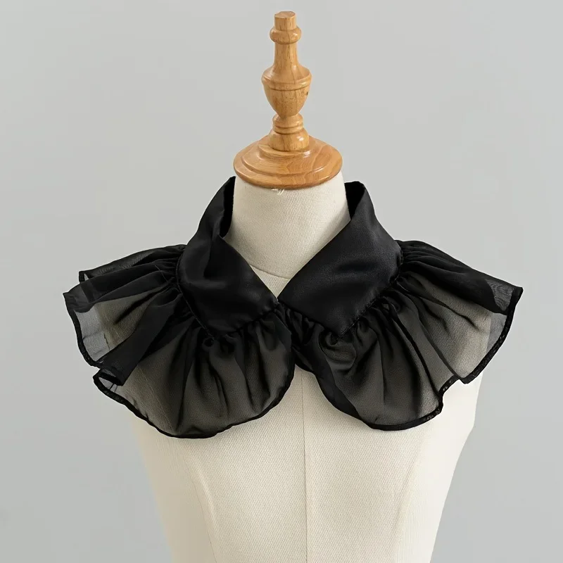 Japanese Elegant Layered Double Ruffle Fake Collar Shawl Trim Women's Detachable Neckwear
