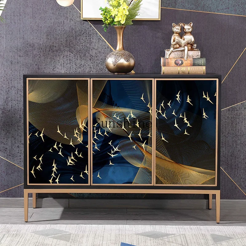 

New Chinese style entrance hall simple abstract painted feng shui partition solid wood locker FT