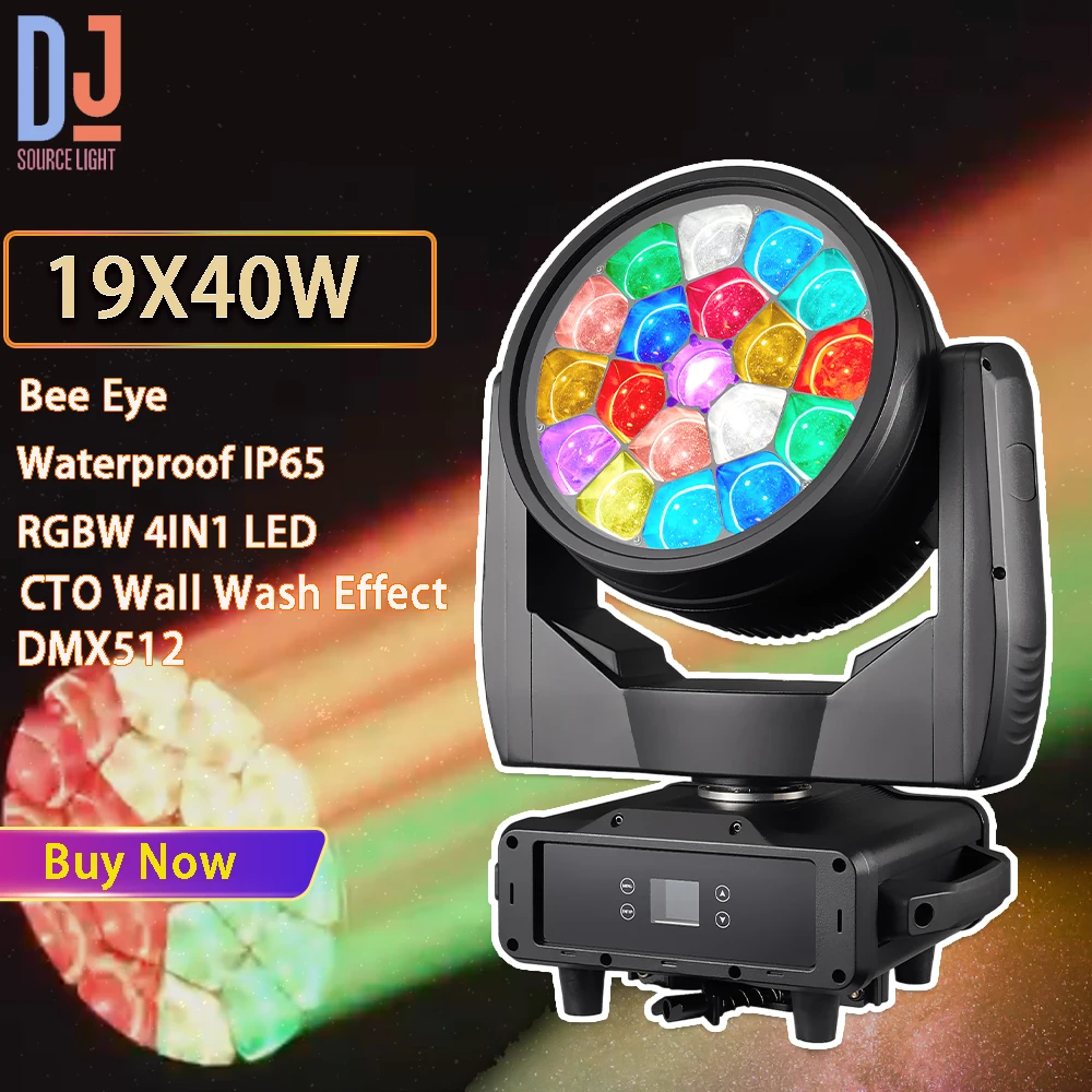 Waterproof IP65 19X40W RGBW LED  Moving Head Light Bee Eye Wall Wash Zoom Beam Spot Stage Lights RDM DMX512 For DJ Disco Bar