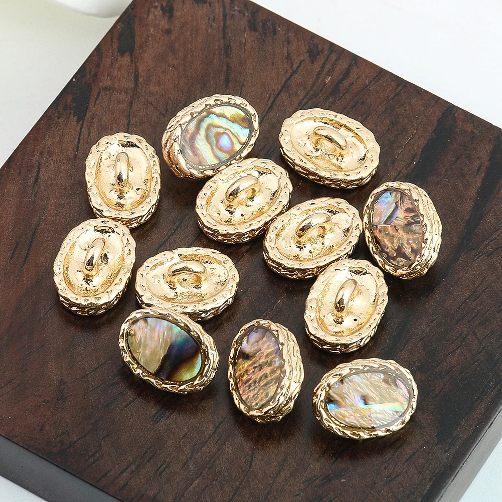 5PCS 12MM Creative Oval Metal Shank Button Colored Abalone Drop Glue Shell Button Sweater Cardigan Decorative Accessories