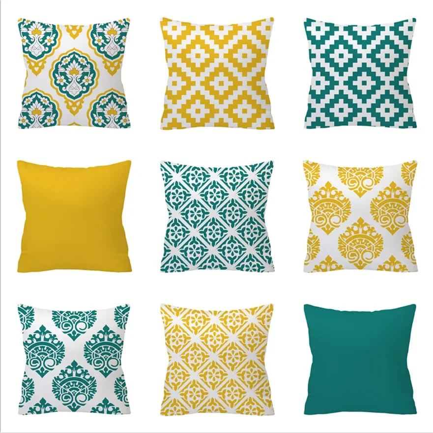 Pillow cover 50x50 Pillow cases 45x45 Green Yellow Geometric Velvet Decorative Chevron Cushion Cover For Sofa 45x45cm