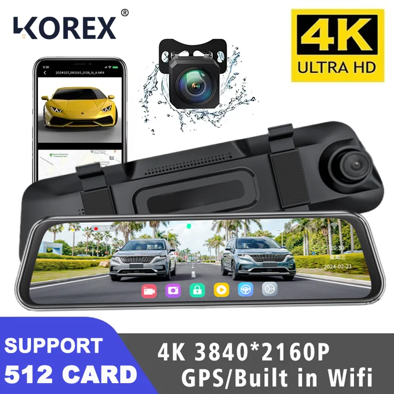 4K كاميرا مرآة 10 بوصة IPS سيارة تعمل باللمس مسجل فيديو مرآة الرؤية الخلفية داشكام 2160P GPS واي فاي 24H وقوف السيارات DVR الصندوق الأسود