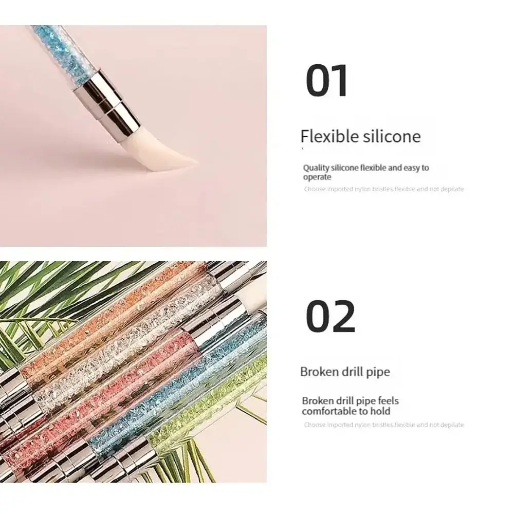 5 pz/set doppia testa nail art penna in silicone fiore scolpire morbido pennello per nail art colla regolabile stick penna per goffratura