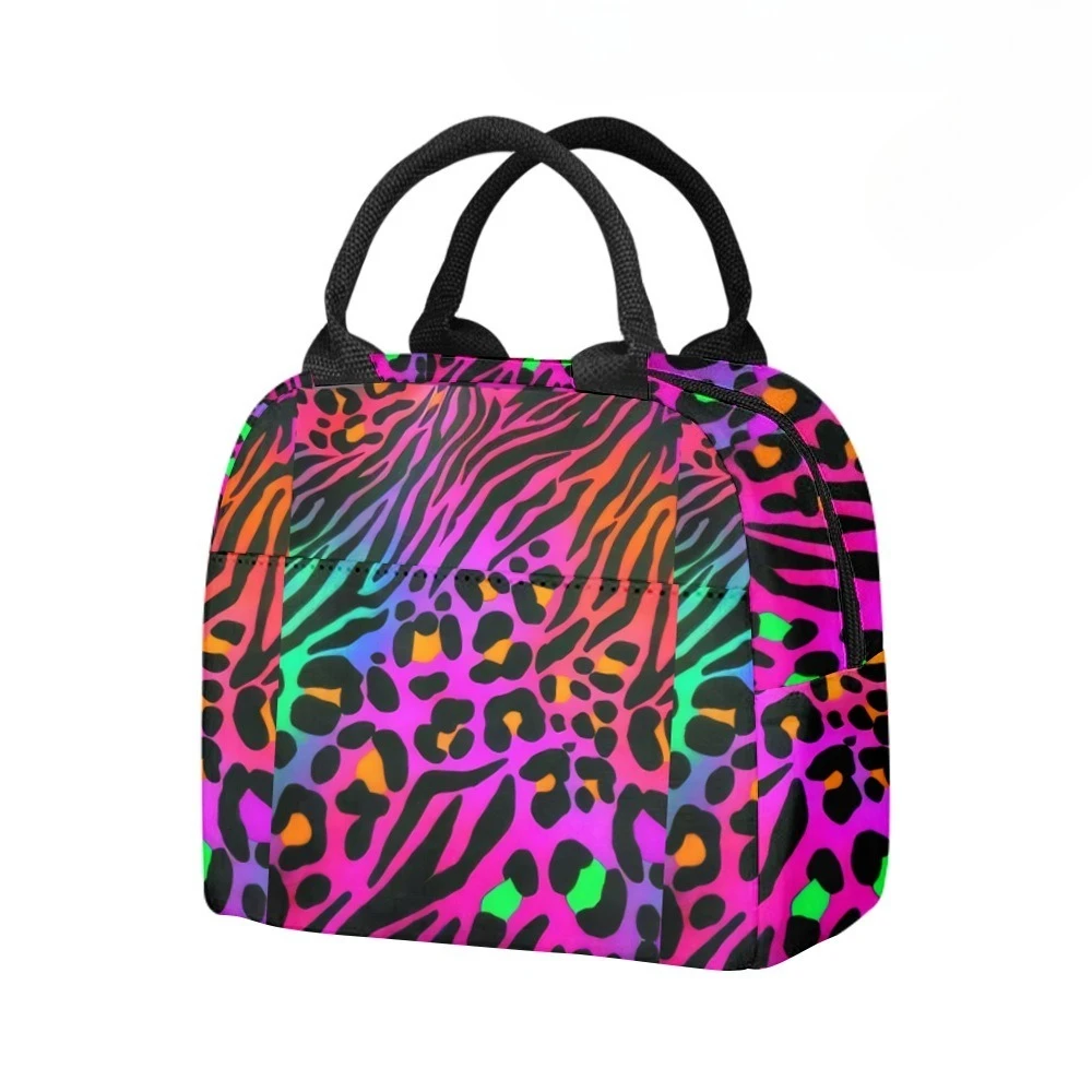 Neon Leopard Lunch Bag ​Sustainable Insulated Side Pocket Waterproof Reusable Office Easy Clean Design for Work School Picnics