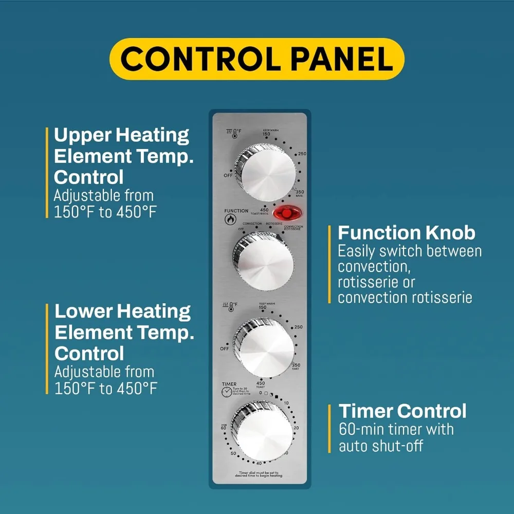 French Door Convecção Forno, 4-Control Botões, Mantenha Quente, Inclui 18 Slice, Torrada Rotisserie Convecção, 47.5Qt