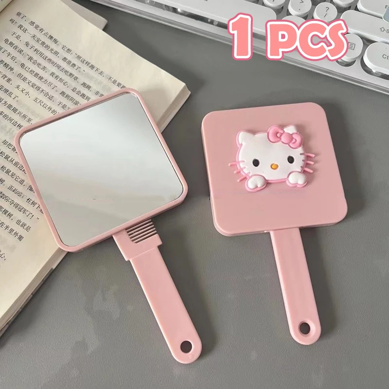 Cute Portable Sanrio Retractable Handle Makeup Mirror Cartoon Student Handle Mirror Hello Kitty Birthday Gift