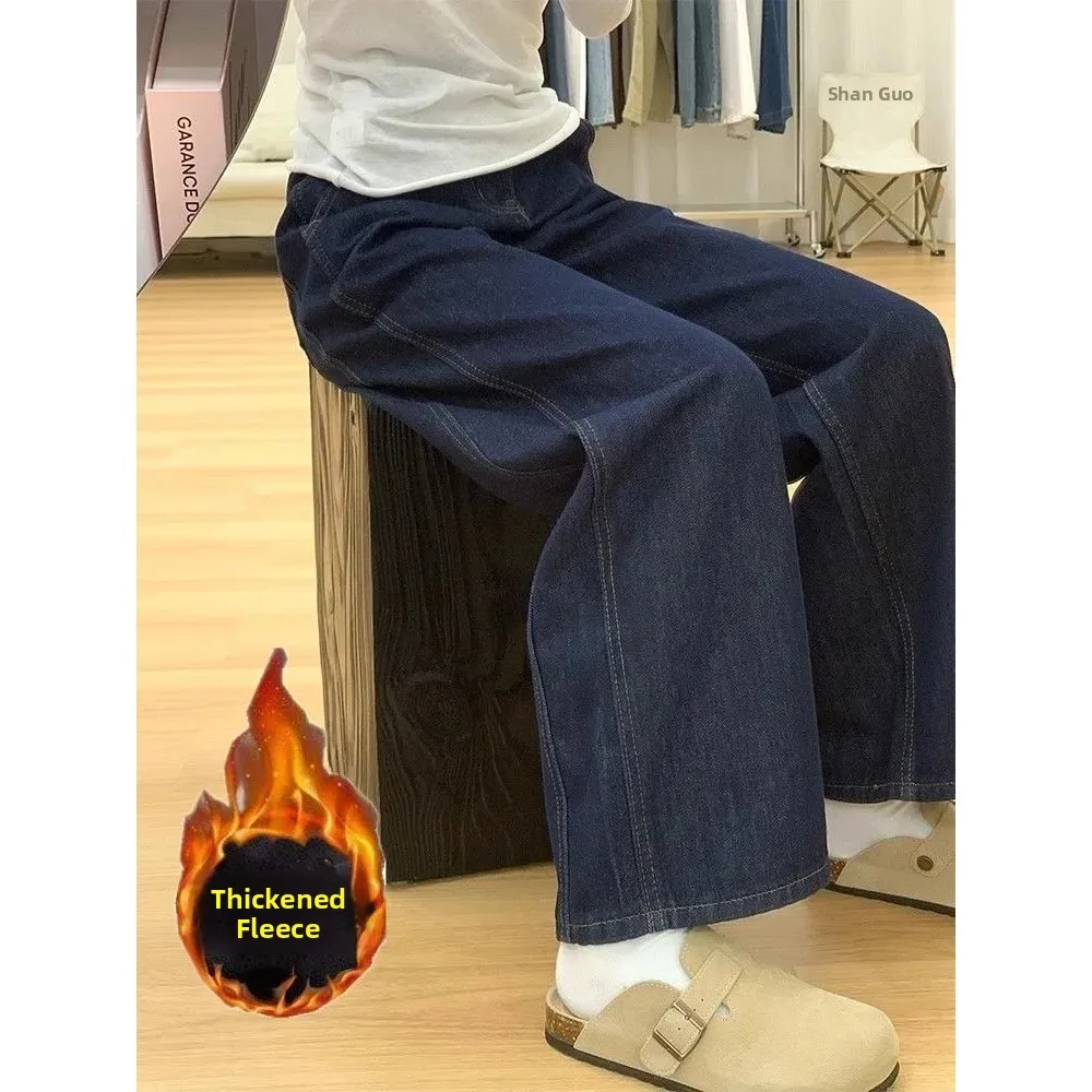 

Свободные женские джинсы с высокой талией в американском стиле ретро k Синие классические женские брюки Sli Retro Sle на 2025 год