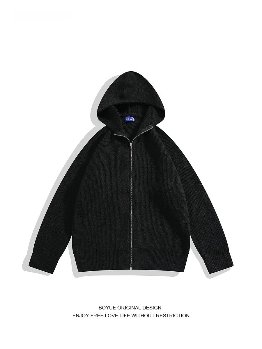 

Мужской зимний свитер Boyue из флиса с капюшоном, вязаный кардиган на молнии, повседневный свободный крой, удлиненный...