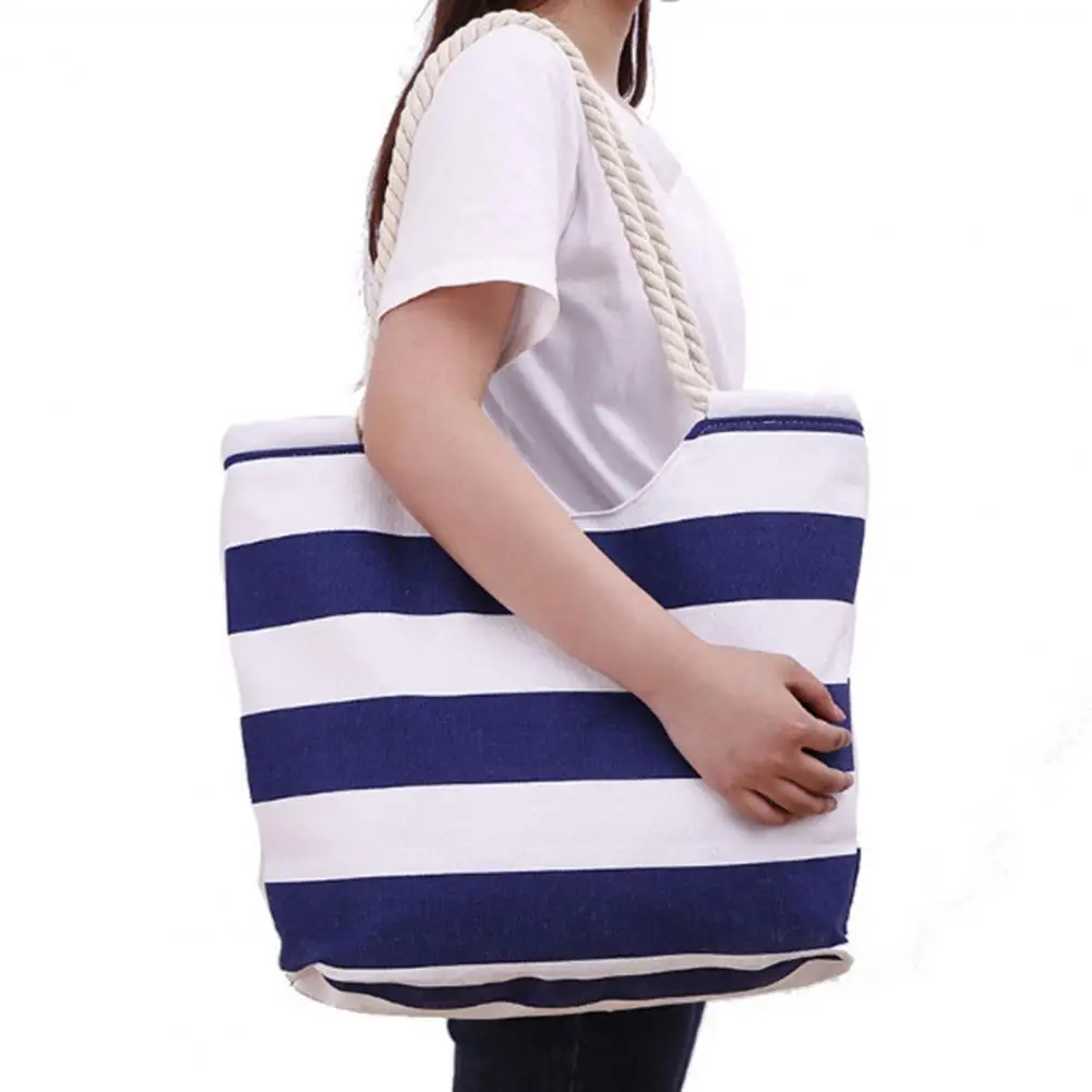 

Women Handbag Chic Large Capacity Zipper Colorful Strip Female Tote Handbag Vacation Use