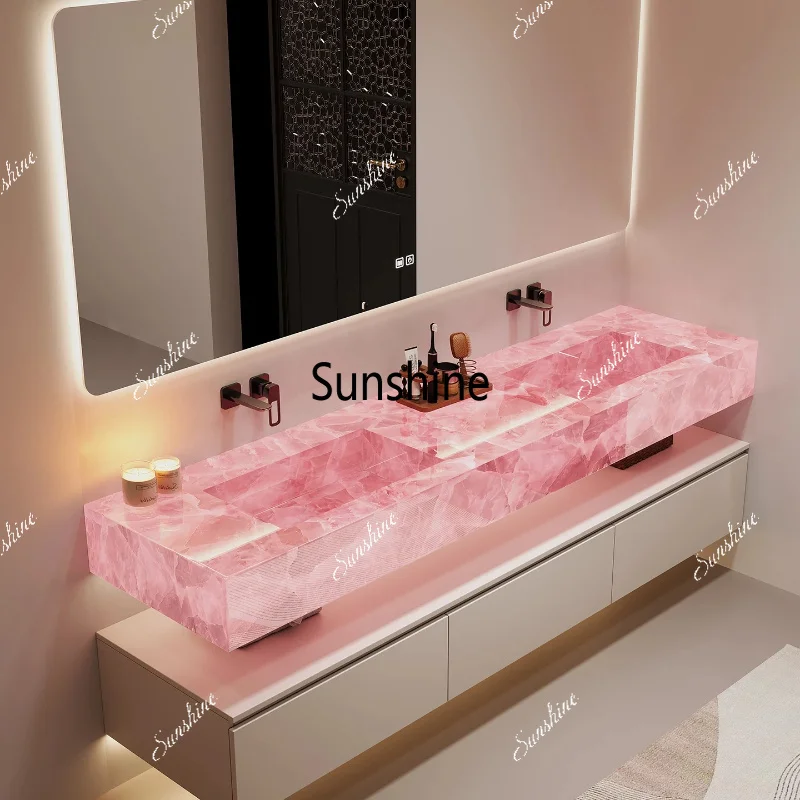 Customized powder crystal light transmission, integrated basin, bathroom cabinet, combined bathroom washstand
