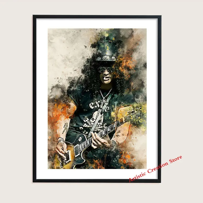 Abstract Rock Singer Guitarist Slash Watercolors Vintage Print Wall Picture Art Canvas Painting Living Room Bedroom Home Decor