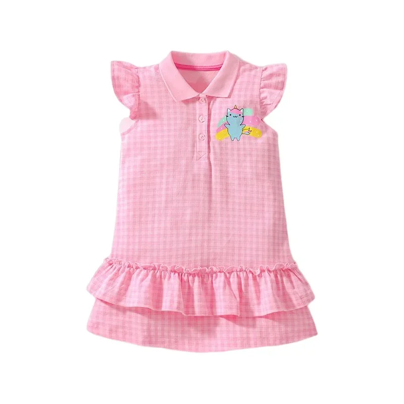 2024 Baby Girls Pink Dress Summer Lovely Cotton Casual Clothes Soft and Comfort for Kids 2-8 Year