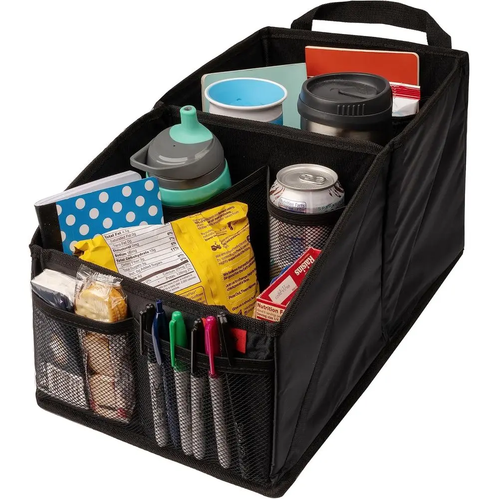 

Car Seat Organizer - Built-In Car Cup Holders & Mesh Pockets - Foldable Back Seat Organizer with Handles - Kids Road Trip Essent