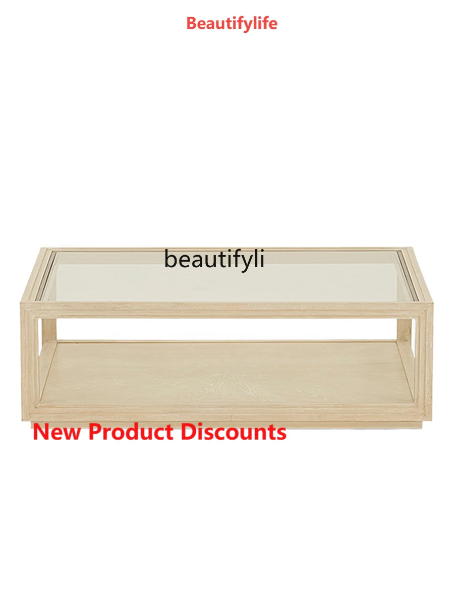 

X188 French Retro Glass Coffee Table Living Room Solid Wood High-Grade Small Table American Home Balcony Table Small Apartment