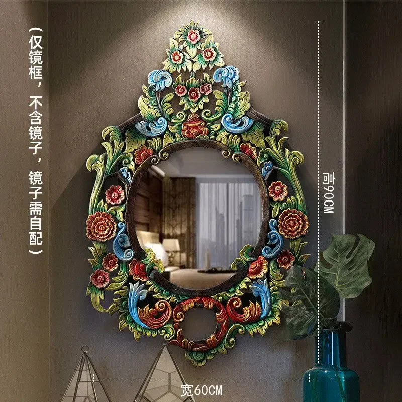 Solid wood pendant wall decoration, bathroom vanity mirror, wall mounted foyer mirror, makeup dressing mirror frame