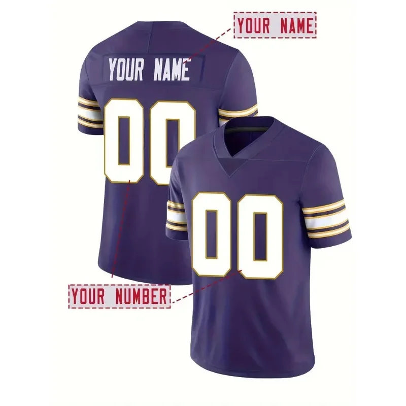 Customized Name And Number Men's Embroidered American Football Jersey Minnesota Purple V-Neck Personalized Short Sleeved Shir