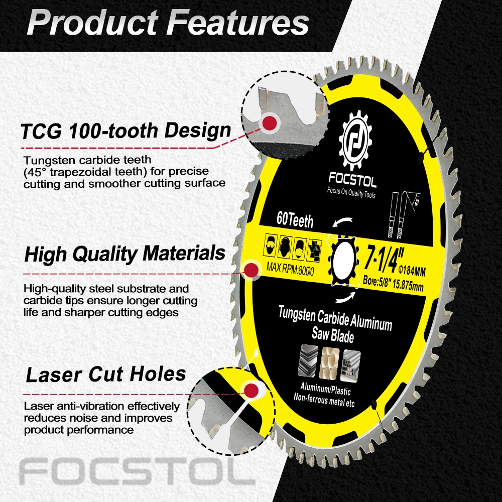 

FOCSTOL Cutting Disc Aluminium Saw Blade TCG Tungsten Carbide 1pc for Cutting Aluminum Copper Plastic Disc Cut Plate