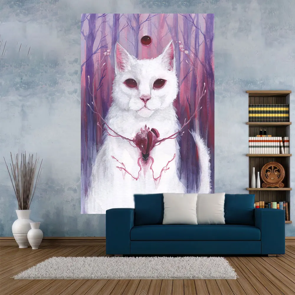 

QdDeco Psychedelic Cat Printed Tapestries Witchcraft Wall Hanging Cloth Fantasy Art Room Decoration Devil Cats Meme Yoga Mat