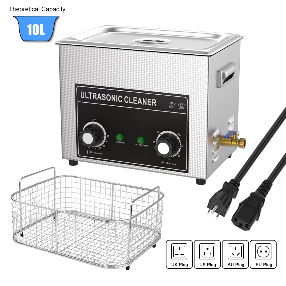 Knob Control Ultrasonic Bath Lab Automotive Dental Instruments Ultrasonic Cleaner Machine 220v 10L Sonic Cleaning Auto Parts