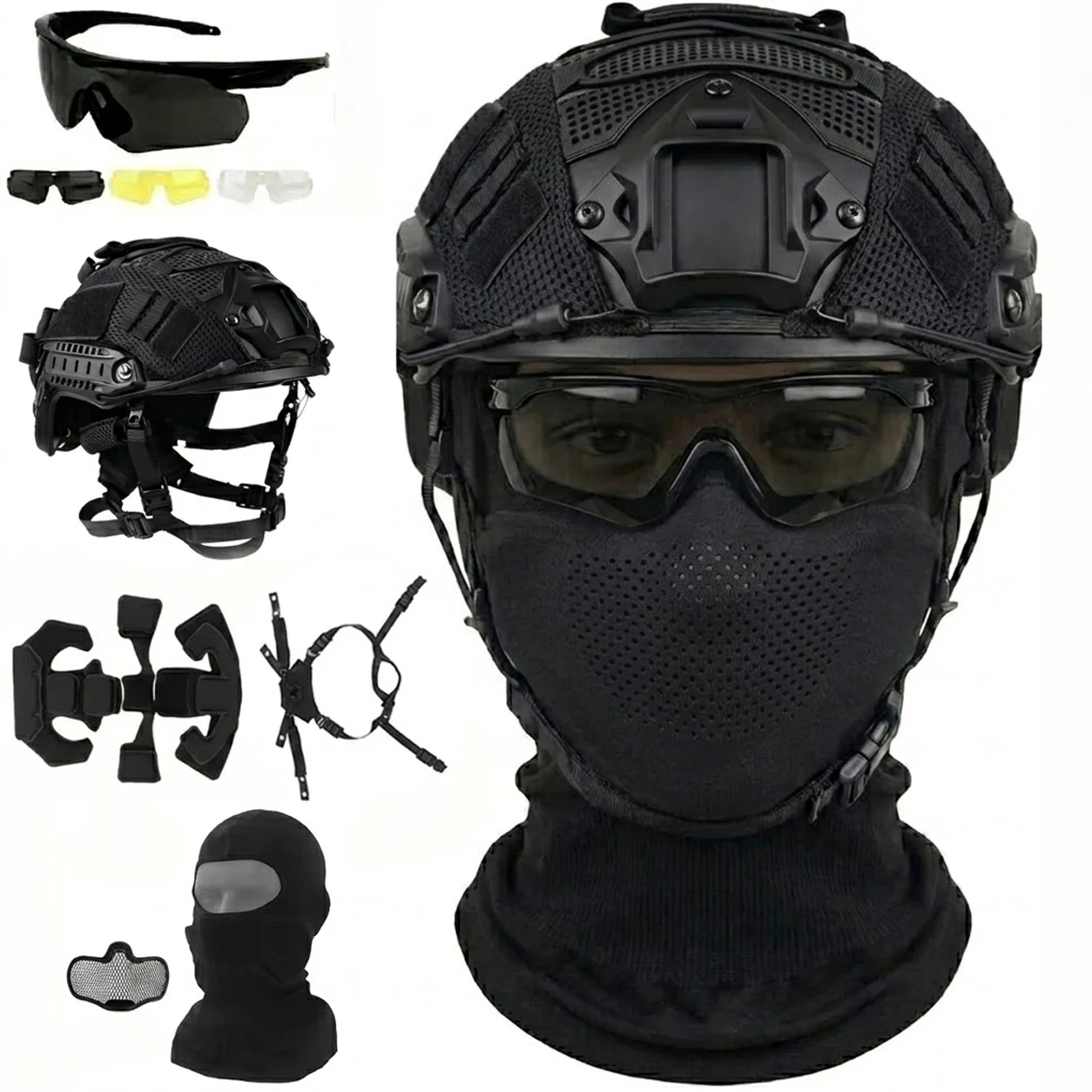 

Tactical Helmet Steel Mesh Face Mask Goggles Set Airsoft Military Paintball Combat Army Protective Gear Fast Helmets Cover