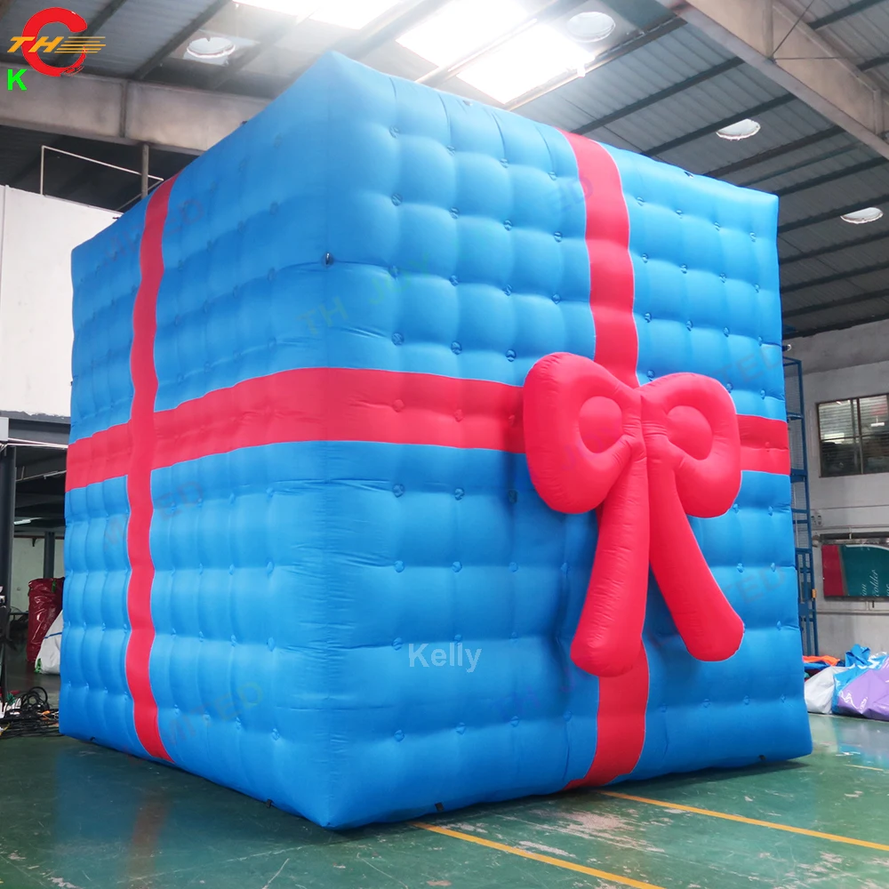 

Fast Shipping Giant Blue Inflatable Gift Box Balloon Model Blow Up Christmas Gift Box Ground Balloon for Decoration Advertising