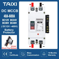DC12V 24V 48V MCCB Moulded Case Circuit Breaker Battery With Shunt Release 100A 250A 300A 400A 600A Charging Pile Protector