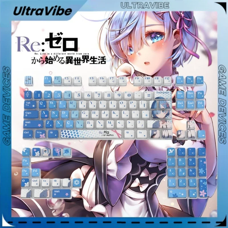 

Rem Emilia Theme Pudding Keycaps Oem Height Pbt Material Four Sided Transparent Thermal Sublimation Mechanical Keyboard Keycaps