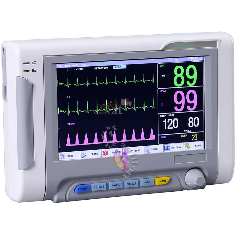 7 Inch Human/Vet Portable 6 Parameter Monitor ECG/NIBP/PR/SPO2/RESP/TEMP Vital Signs Monitor Patient Monitor