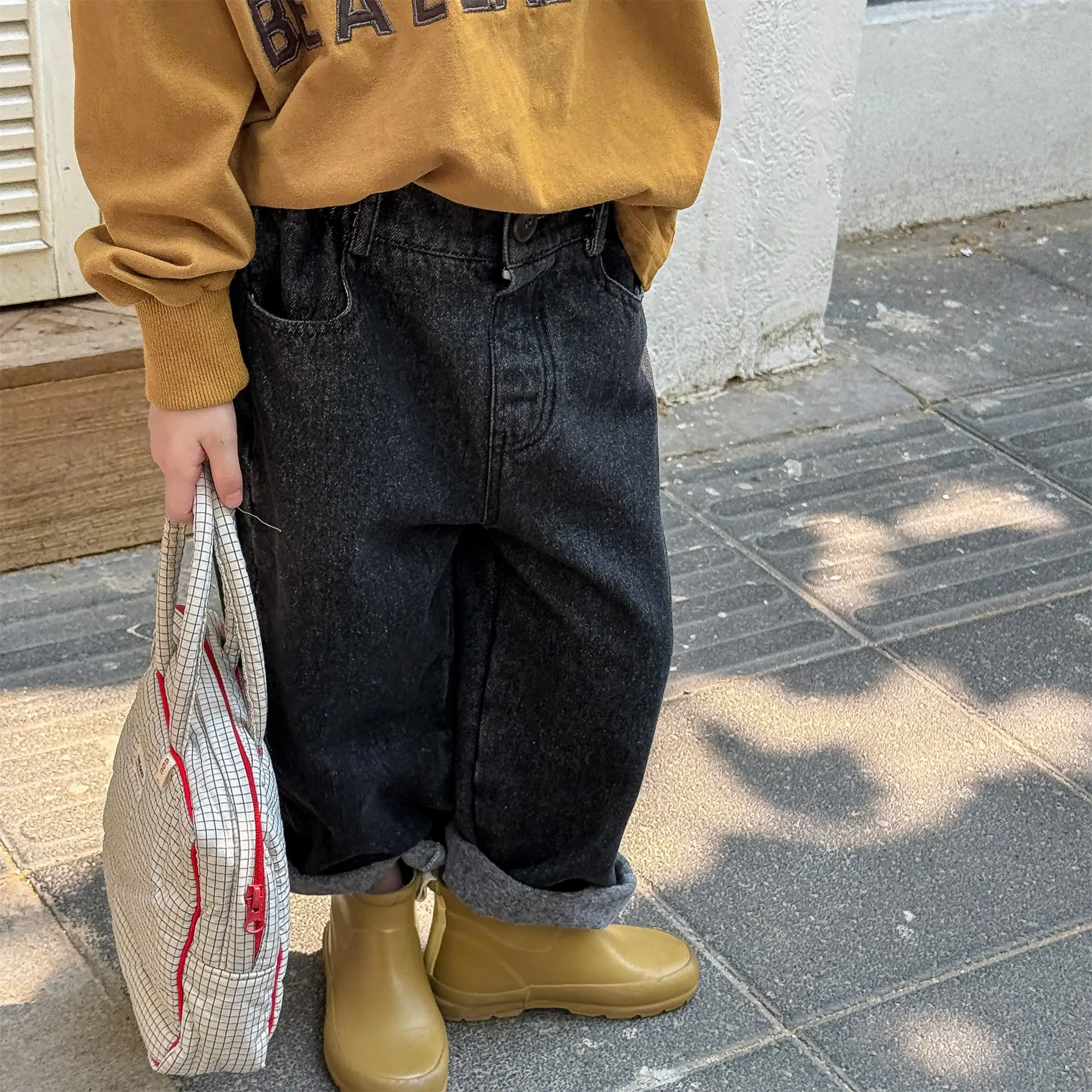 2025 Autumn New Children Jeans Fashion Patch Girls Casual Pants Boys Denim Trousers Solid Baby Harem Pants Kids Clothes