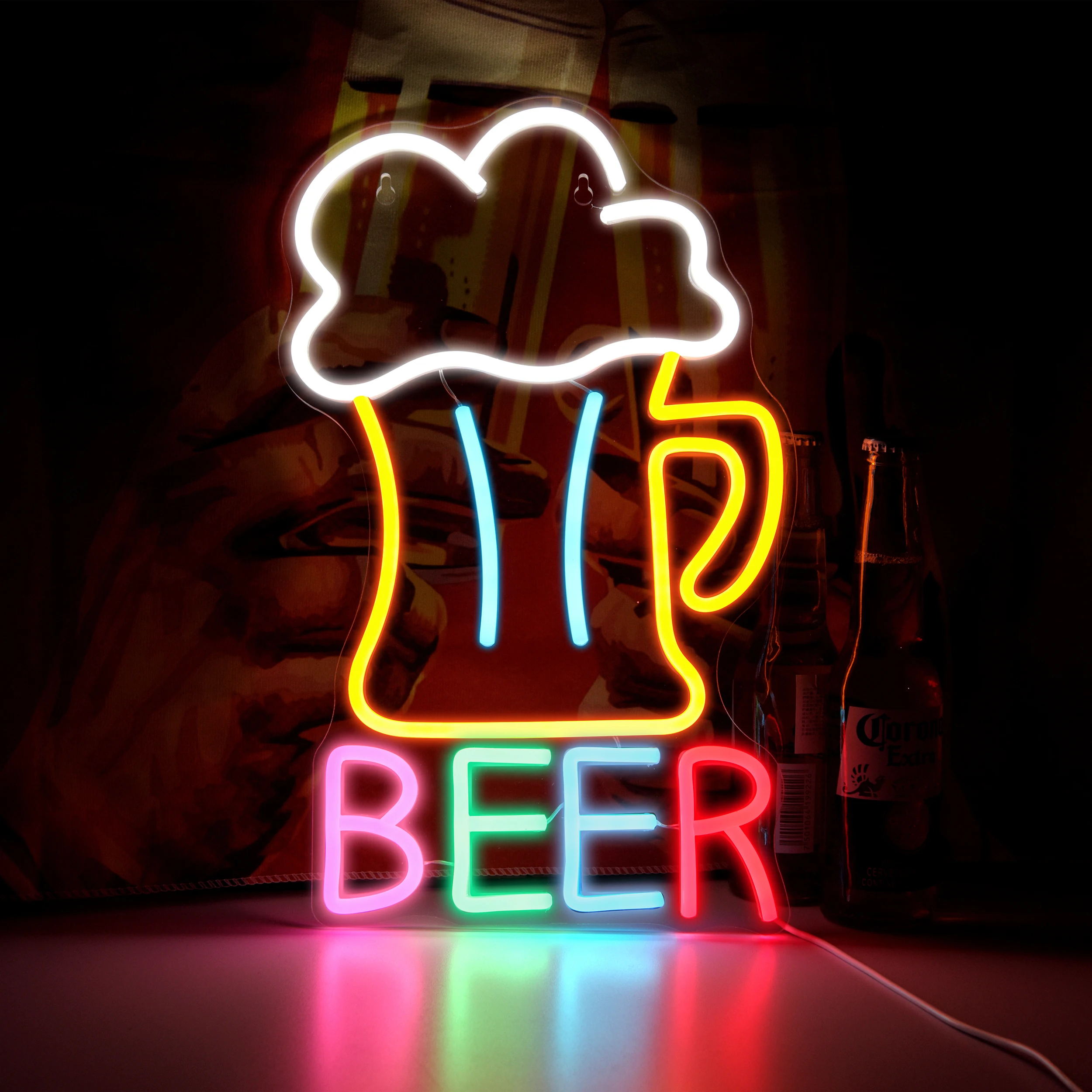 Letrero de Neón LED con Diseño de Cerveza, Luces de Neón Coloridas para Decoración de Pared, Alimentación por USB, Decoración para Bares, Clubes, Restaurantes, Letreros de Neón para Pared
