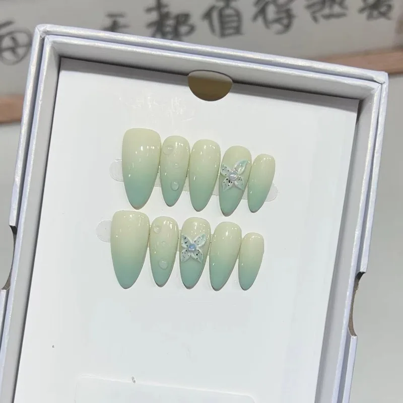 

Almond Full Cover False Nails Press on Nails Fake Nails Diy Pure Handmade Removable Carved French Gradient