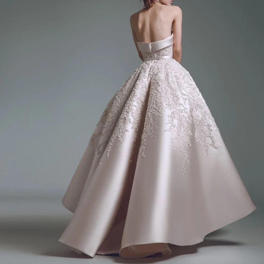 Elegant Strapless Sleeveless A-Line Evening Dress New Fashion Female Floor Length Party Prom Gowns
